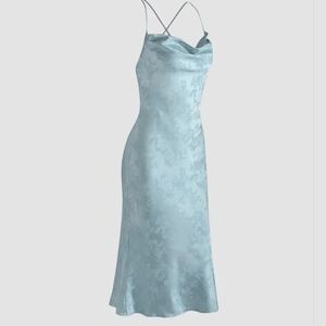Blue Satin Knee Length Dress